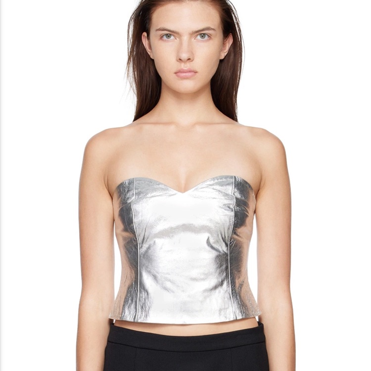 Reformation Veda Rockaway Leather Top - Silver / Small